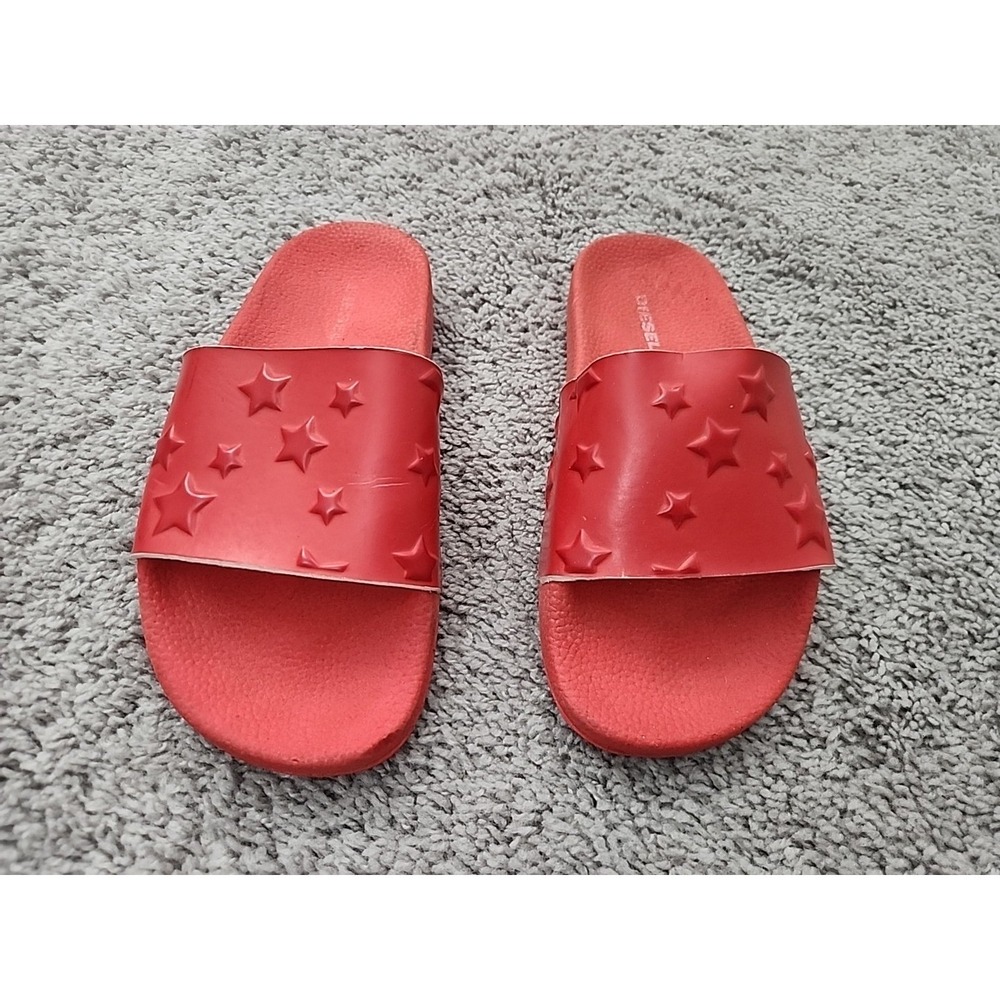 Diesel Slide Sandals Womens 35/36 US 5.5 Red Embossed Star Made in Italy